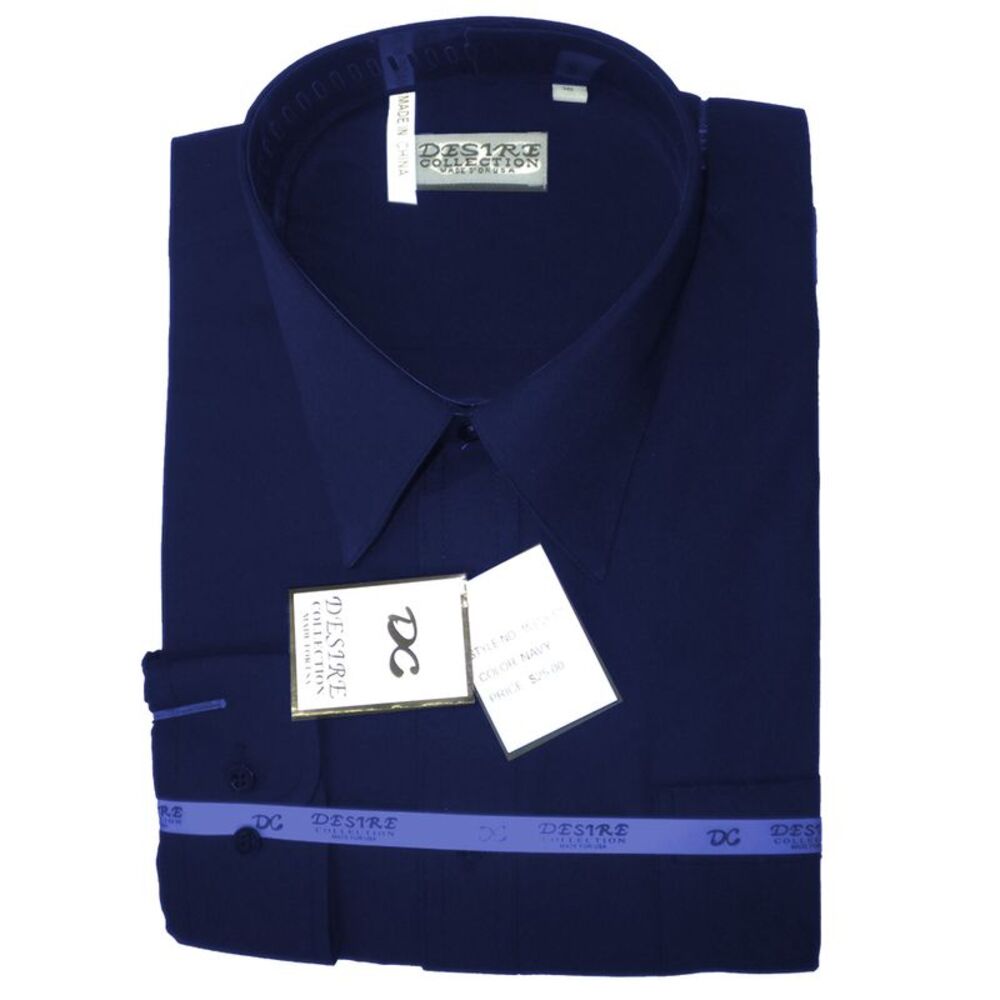 Desire Collection Men's Long Sleeve Classic Fit Pocket Dress Shirt Navy
